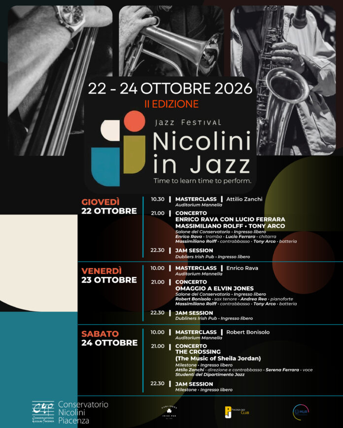 Nicolini In Jazz | Conservatorio Nicolini Piacenza: 22-24 Ottobre 2026